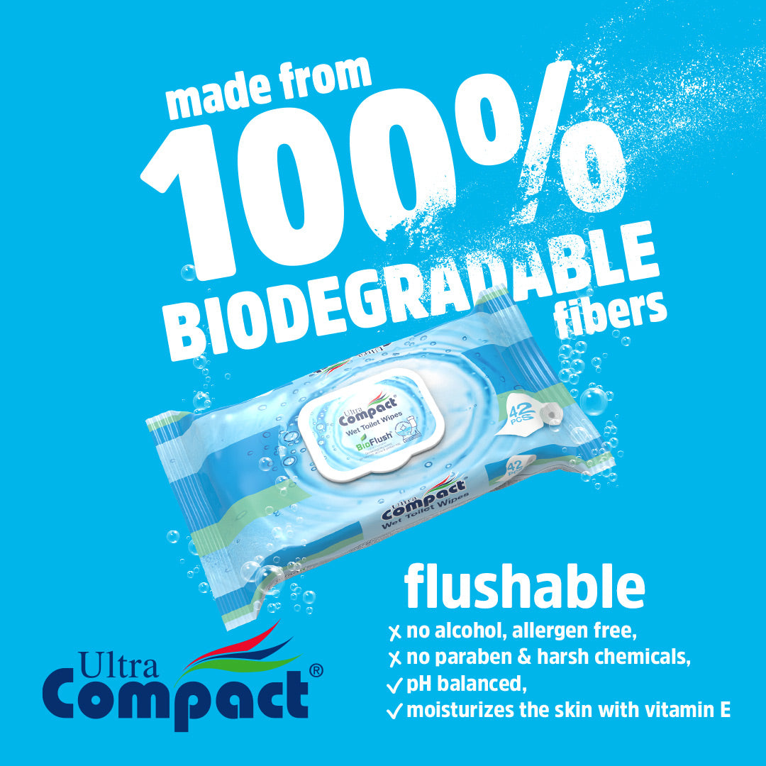 Ultra Compact Flushable Toilet Wet Wipes